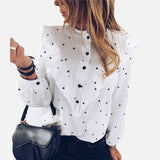 2020 ruffled polka dot print women round neck blouse with buttons